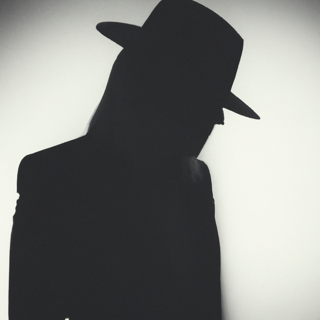 Portfolio: retrato de artista en blanco y negro con sombra geométrica y composición minimal